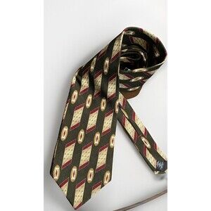 Gianfranco Ruffini Italy Luxury Tie Green Gold Red Geometric Silk Necktie